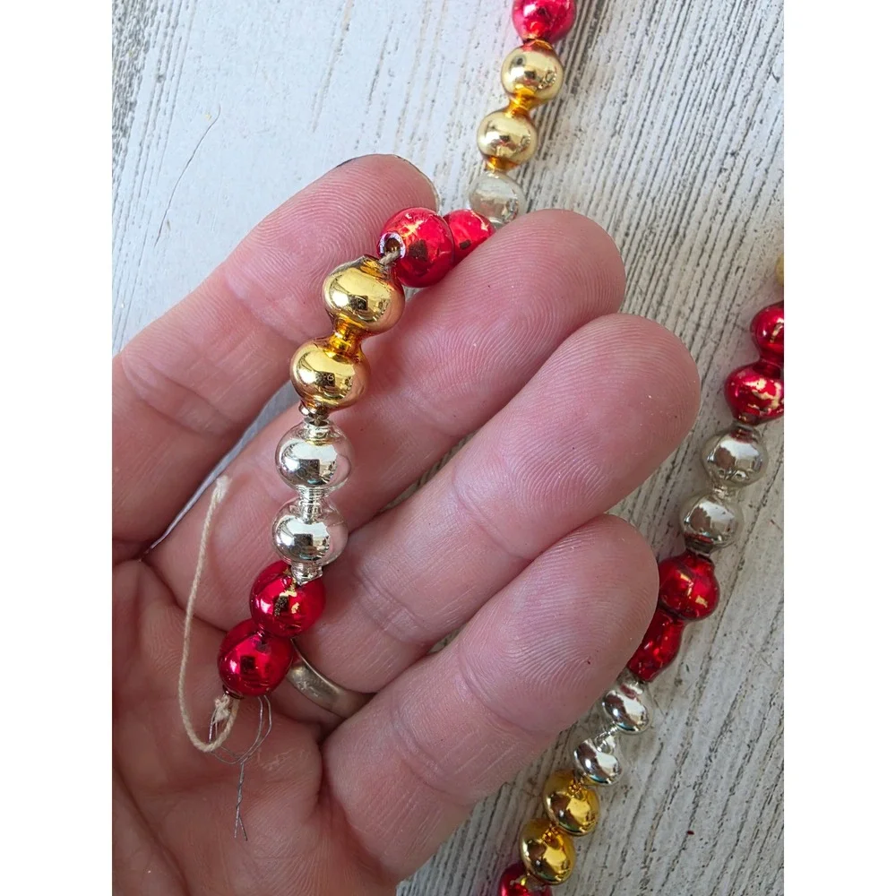 Vintage Mercury Garland 90 inch glass rainbow Xmas tree red green gold silver